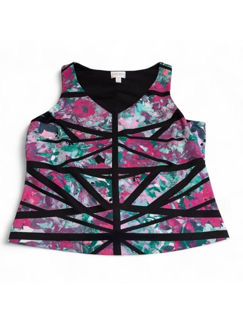 Bisou Bisou Abstract Floral Sleeveless Top Blouse Women's XL Summer Y2K Vibrant